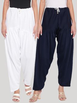 Clora Creation - White and Navy Blue Solid Woolen Salwar (Pack of 2)