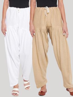 Clora Creation - White and Fawn Solid Woolen Salwar (Pack of 2)