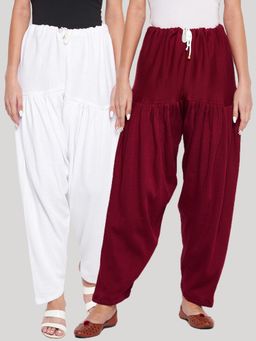 Clora Creation - White and Maroon Solid Woolen Salwar (Pack of 2)