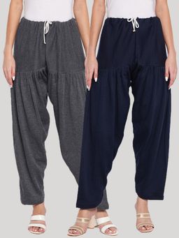 Clora Creation - Grey and Navy Blue Solid Woolen Salwar (Pack of 2)