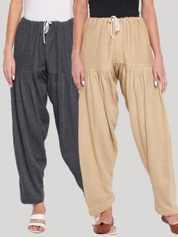 Clora Creation - Grey and Fawn Solid Woolen Salwar (Pack of 2)