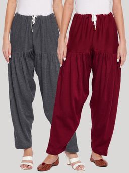 Clora Creation - Grey and Maroon Solid Woolen Salwar (Pack of 2)