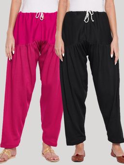 Clora Creation - Magenta and Black Solid Woolen Salwar (Pack of 2)