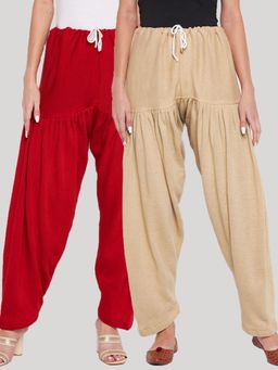 Clora Creation - Red and Fawn Solid Woolen Salwar (Pack of 2)