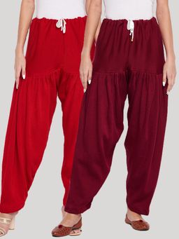Clora Creation - Red and Maroon Solid Woolen Salwar (Pack of 2)