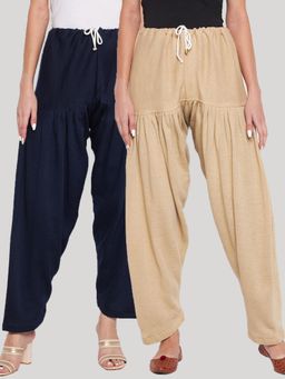 Clora Creation - Navy Blue and Fawn Solid Woolen Salwar (Pack of 2)