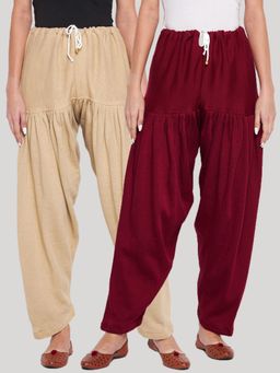 Clora Creation - Fawn and Maroon Solid Woolen Salwar (Pack of 2)