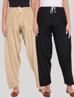 Clora Creation - Fawn and Black Solid Woolen Salwar (Pack of 2)