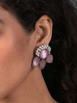 Sohi - Lavender White Stone Studded Contemporary Studs Earrings
