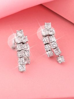 Estele - Rhodium Plated CZ Classic Double Line Earrings for Women