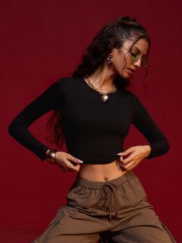 The Souled Store - Solids Black Cotton Women Cropped Top