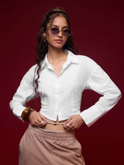 The Souled Store - White Cropped Shirt Ivory