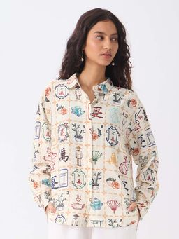 The Souled Store - Originals Printed: Mahjong Tiles Women Cream Shirt