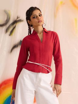 The Souled Store - Cherry Red Fitted Women Shirt