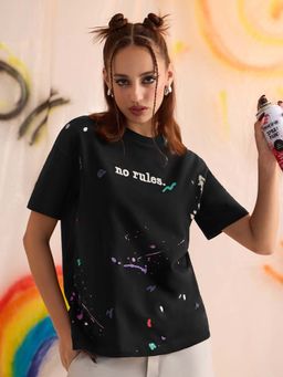 The Souled Store - Women Black Embroidered T-Shirt