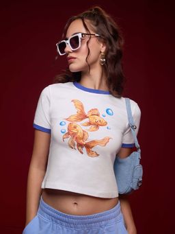 The Souled Store - Women Regular T-Shirt: Goldfish - White
