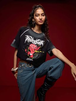 The Souled Store - Hot Stuff: Little Devil Women Oversized T-Shirt - Black