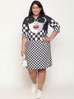 Amydus - Black Plus Size Bold Face Shirt Dress for Women