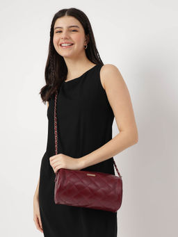Fastrack - Maroon Quilted Cylinder Sling Bag for Women