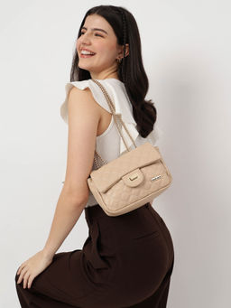 Fastrack - Nude PU Structured Quilted Sling Bag For Women