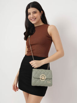 Fastrack - Quilted Sling Bag For Women With Semi Metal Chain Strap And Golden Push Lock