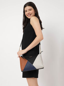 Fastrack - Colour Blocked Structured Sling Bag For Women With Semi Chain Sling Bag Strap