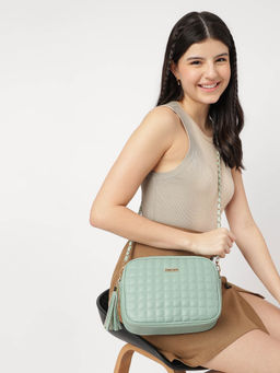 Fastrack - Quilted Structured Sling Bag With Metallic Chain Strap And Tassel For Women