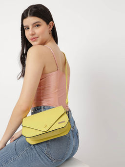 Fastrack - Yellow Solid Envelope-Style Mini Sling Bag With Flap Button Closure
