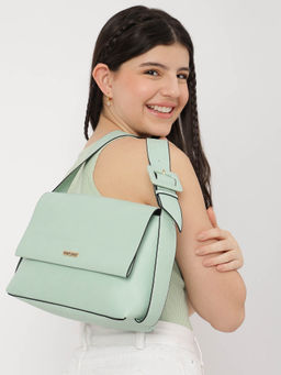 Fastrack - Parrot Green Solid Sling Bag With Broad Sling Bag Strap And Buckle Adjustment