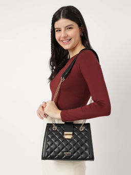 Fastrack - Black Quilted Structured Shoulder Bag For Women
