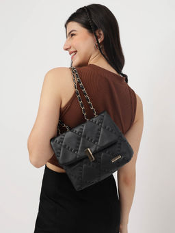 Fastrack - Blue Quilted Structured Sling Bag For Women With Magnetic Metal Lock