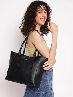 Fastrack - Black Tote Bag with Twisted Handles and Tassels Fits Upto 15" Laptop