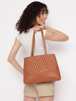 Fastrack - Tan Structured Shoulder Bag With Quilted Detail For Women