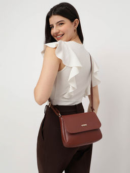 Fastrack - Tan Solid Structured Sling Bag For Women