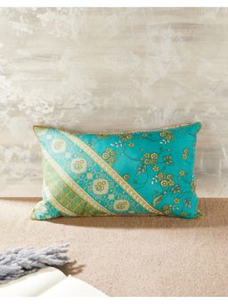 Fabindia - Teal Barkha Printed Cotton Cushion Cover