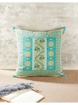 Fabindia - Teal Barkha Printed Cotton Cushion Cover