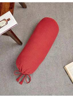 Fabindia - Red Cotton Woven Bolster Cover