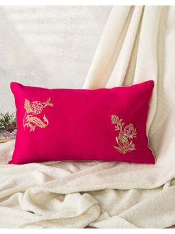 Fabindia - Pink Ruhi Embroidered Cotton Silk Cushion Cover