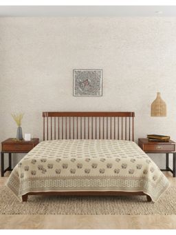 Fabindia - Navy Saanjh Hand Block Printed Cotton Bed Cover