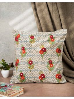 Fabindia - Blue Embroidered Cotton Blend Cushion Cover