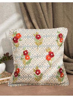 Fabindia - Blue Embroidered Cotton Blend Cushion Cover