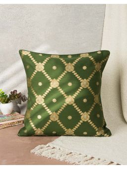 Fabindia - Green Ruhi Woven Cotton Silk Blend Cushion Cover