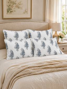 The Home Story - 100% Cotton Pillow Covers - White & Blue Indigo Paisley (Pack of 4)