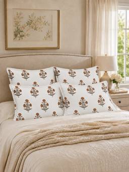The Home Story - 100% Cotton Pillow Covers - White & Mustard Rustic Bloom (Pack of 4)