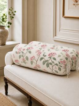 The Home Story - Cotton Blush Ivory Round Bolster Cover - Cream & Pink (Pack of 2)