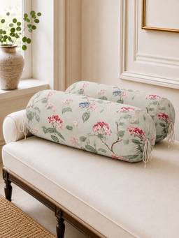 The Home Story - Cotton Botanical Sage Round Bolster Cover - Gray (Pack of 2)