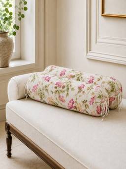 The Home Story - Cotton Spring Sonata Round Bolster Cover - White & Pink (Pack of 2)