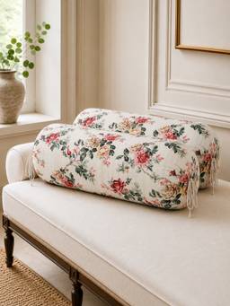 The Home Story - Cotton Rose Manor Round Bolster Cover - Multicolor (Pack of 2)