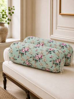 The Home Story - Cotton Sea Breeze Round Bolster Cover - Green & Pink (Pack of 2)