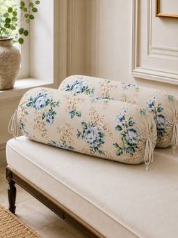 The Home Story - Cotton Moonlit Garden Round Bolster Cover - Beige (Pack of 2)